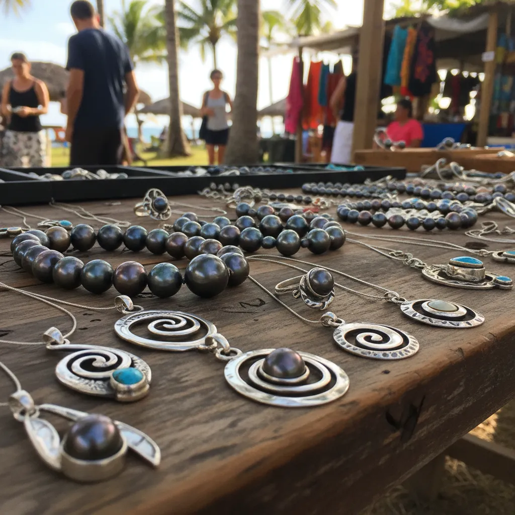 Handmade black pearl jewellery at Noumea Port Moselle Market