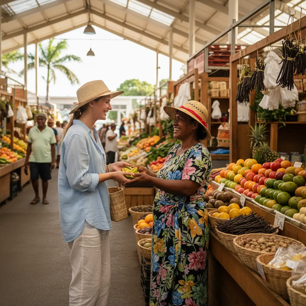 Respectful shopping etiquette at Port Moselle Market Noumea