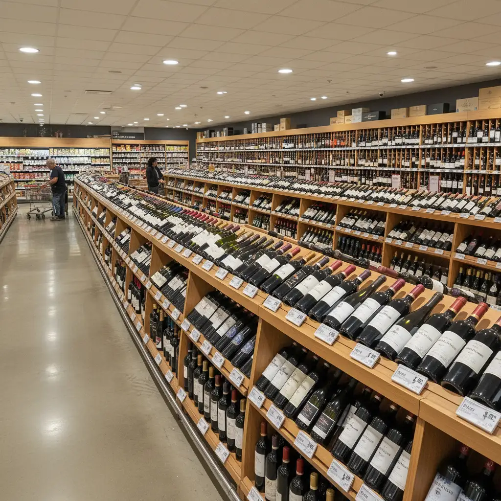 Wine cellar section in a Noumea Casino supermarket