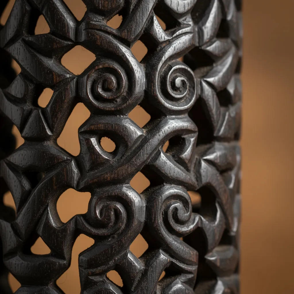 Intricate detail of an authentic Kanak wood carving
