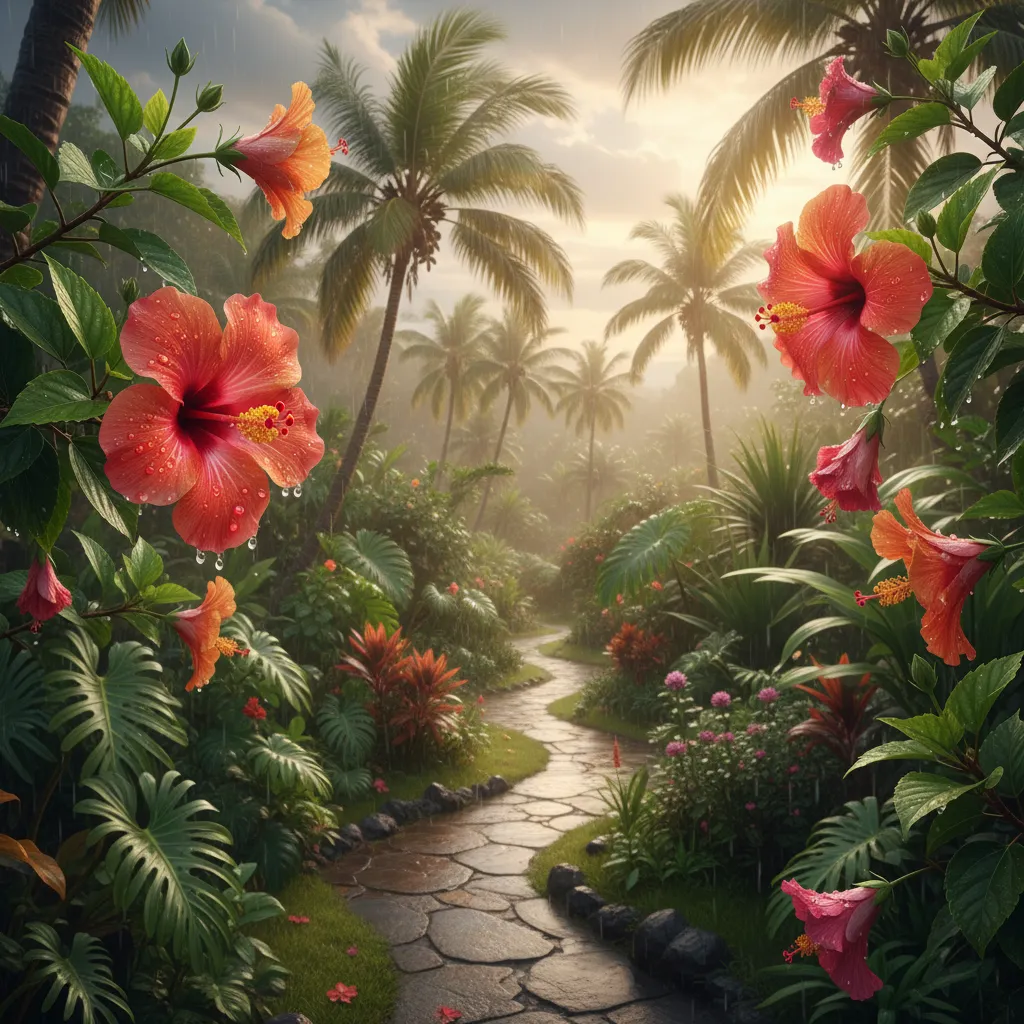 Tropical rain in Lifou New Caledonia garden