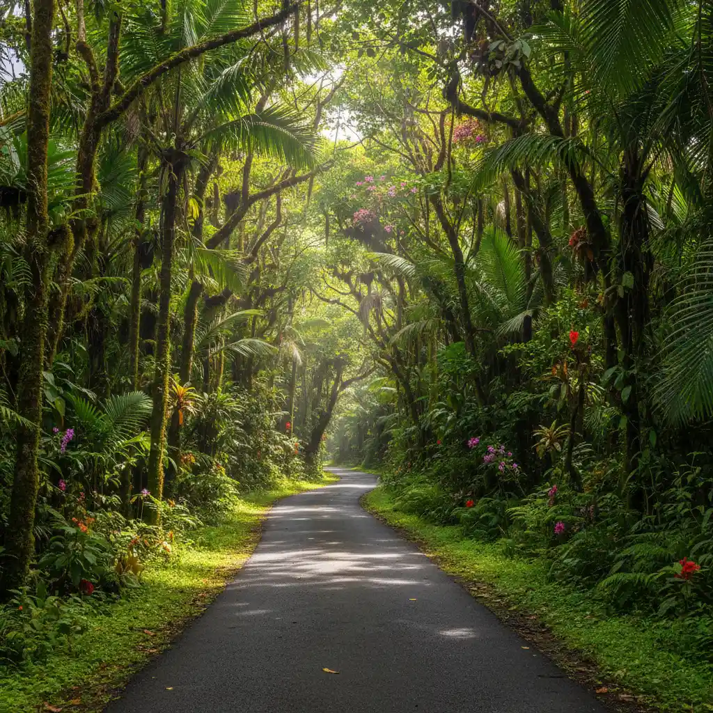 Driving through the tropical forest roads of Lifou