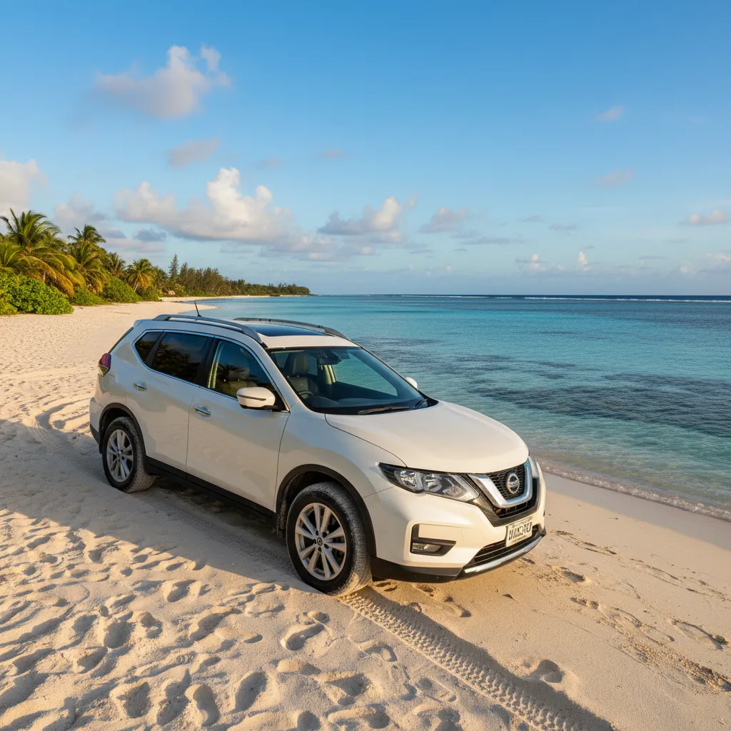 Rental car parked at Luengoni Beach Lifou