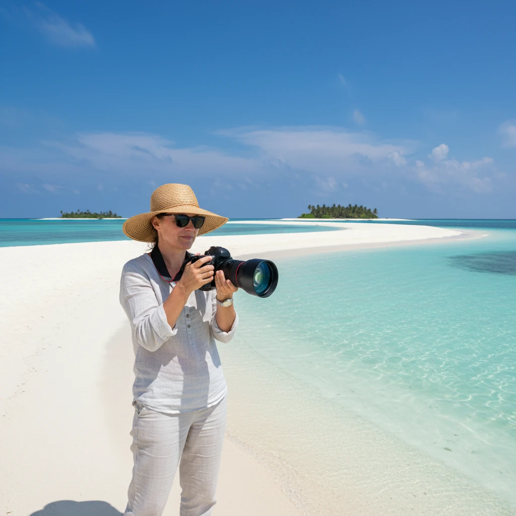 Photographer capturing the landscape at Nokanhui Atoll