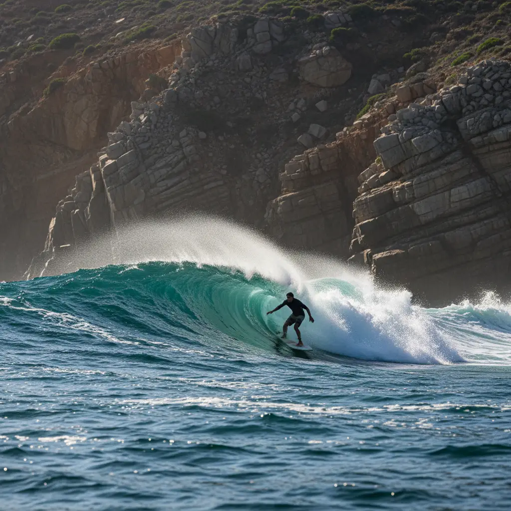 Surfing the beach break at Roche Percee Bourail