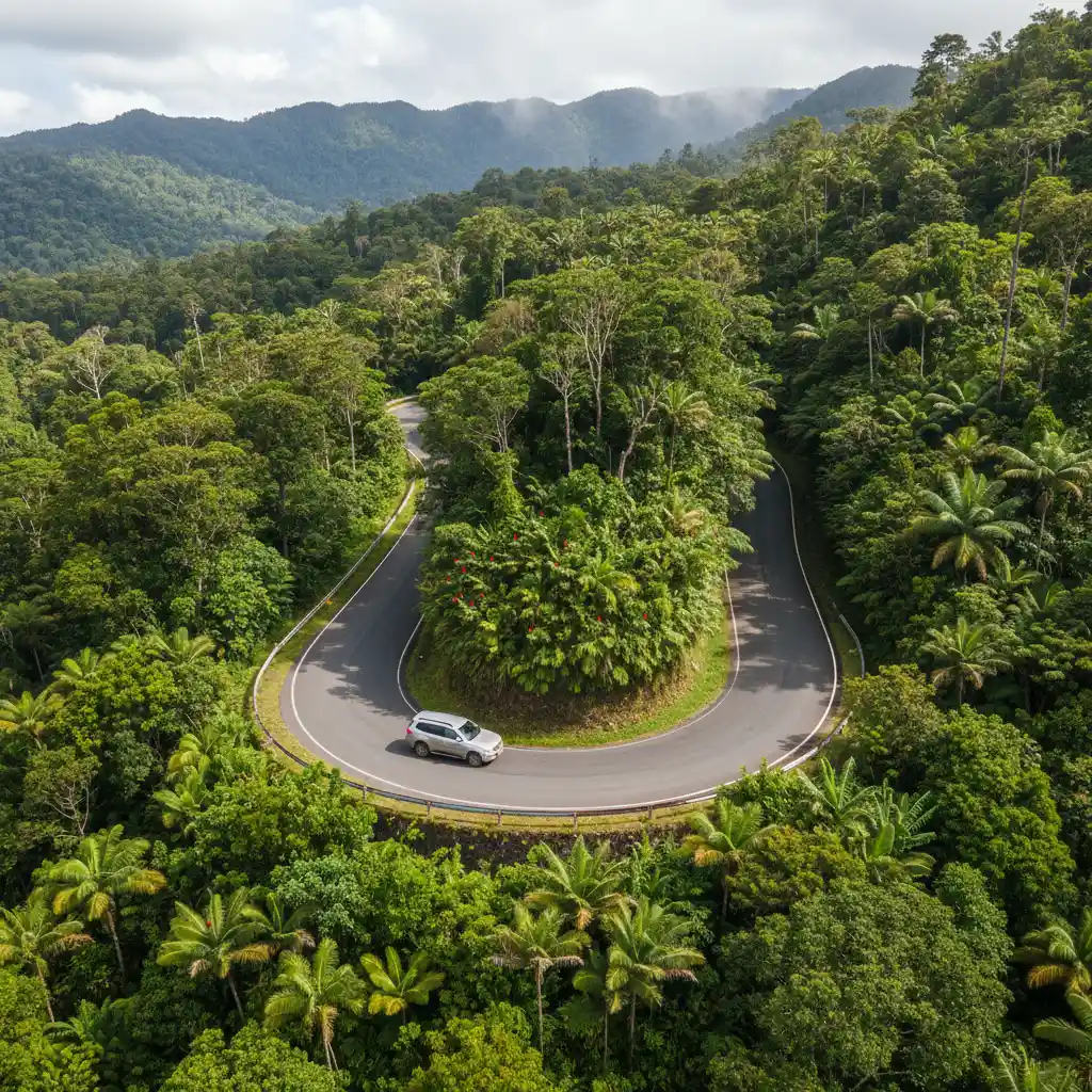 Winding mountain road in the New Caledonia highlands
