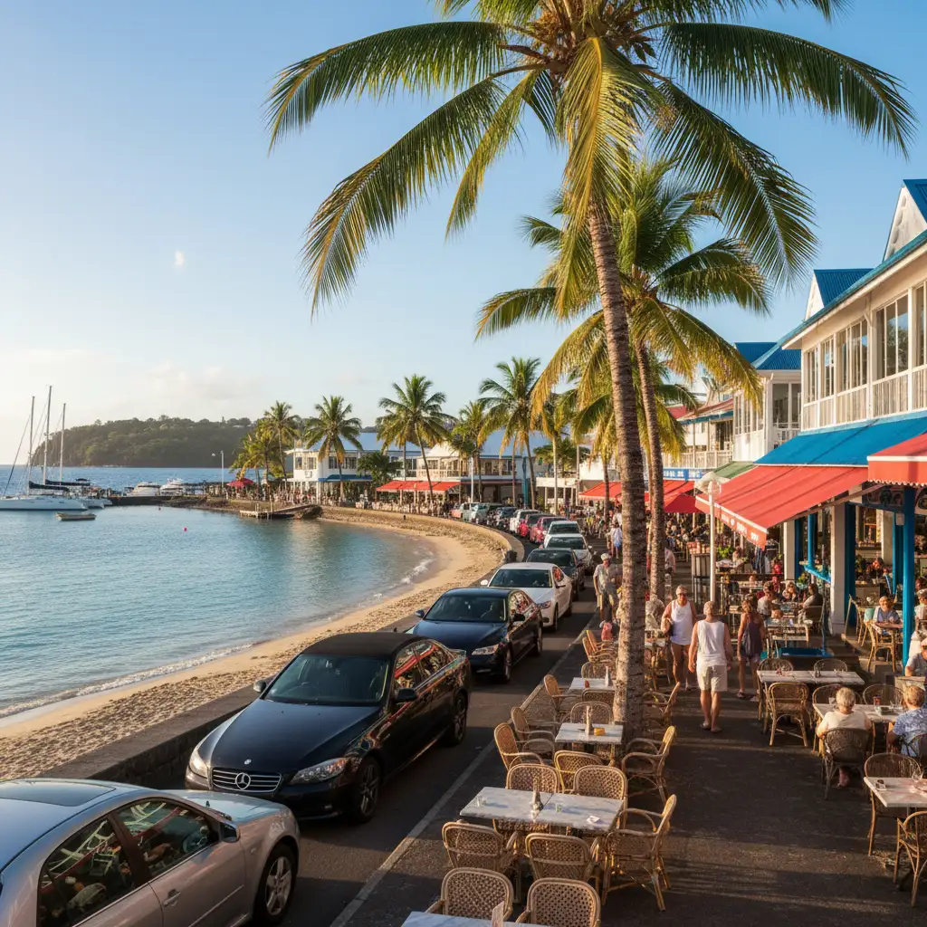 Street parking and traffic at Baie des Citrons in Nouméa