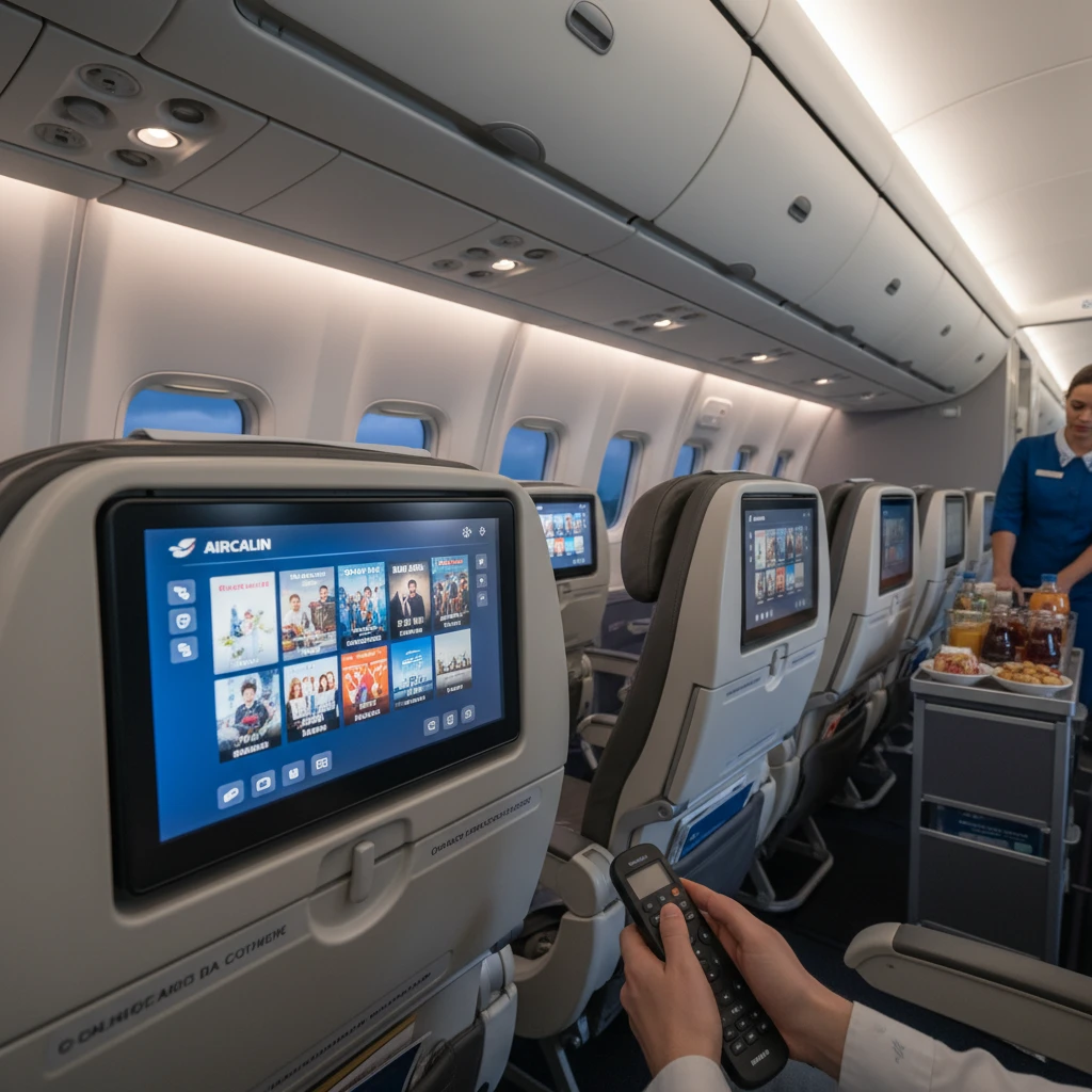 Aircalin inflight entertainment screen in economy class
