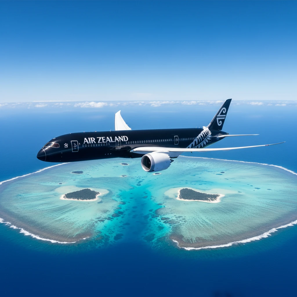 Air New Zealand aircraft flying over New Caledonia