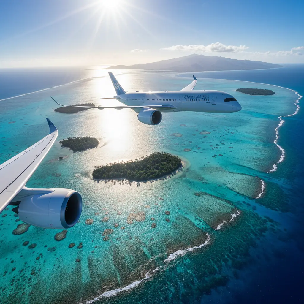 Flight over New Caledonia lagoons