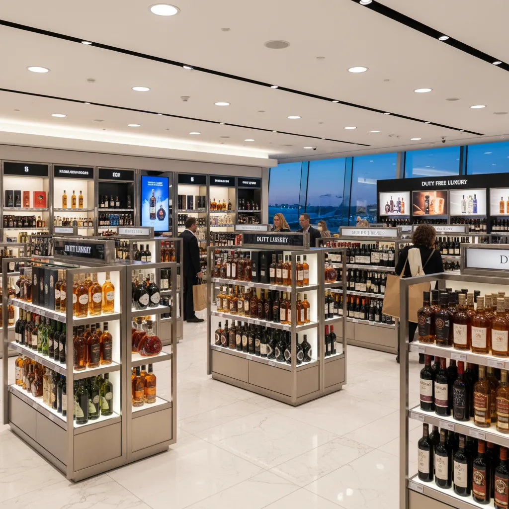 Duty-free alcohol and spirits at an international airport
