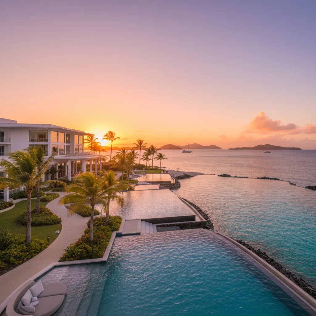 Luxury resort in Noumea at sunset
