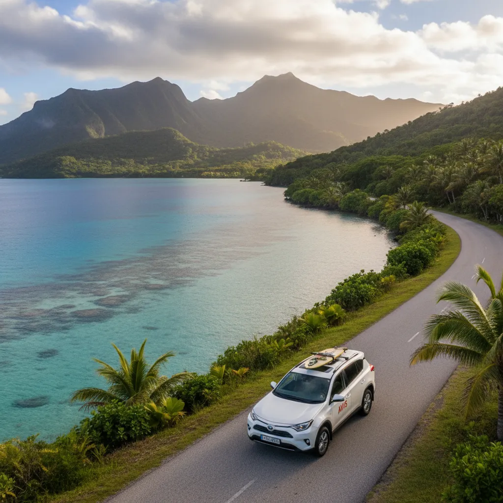 Driving a rental car on New Caledonia coastal roads