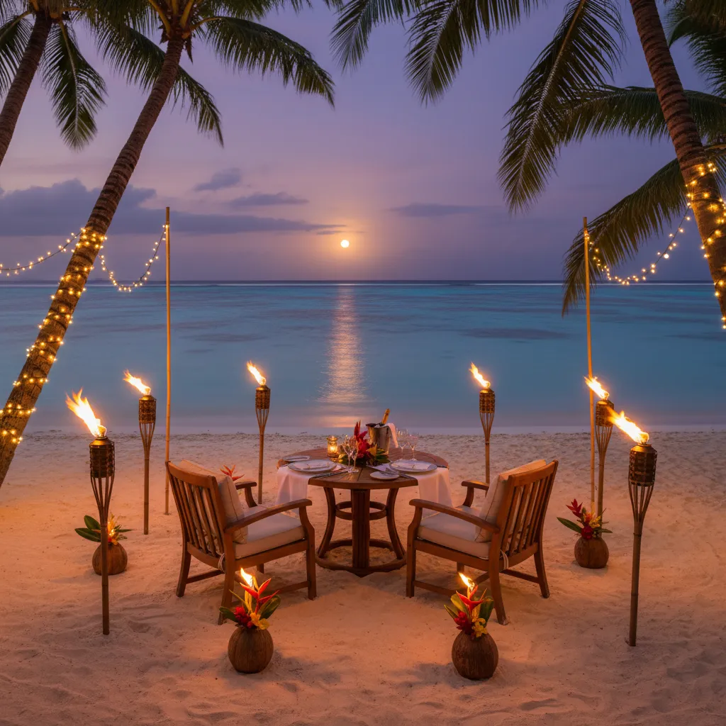 Private romantic dinner on a Fijian beach