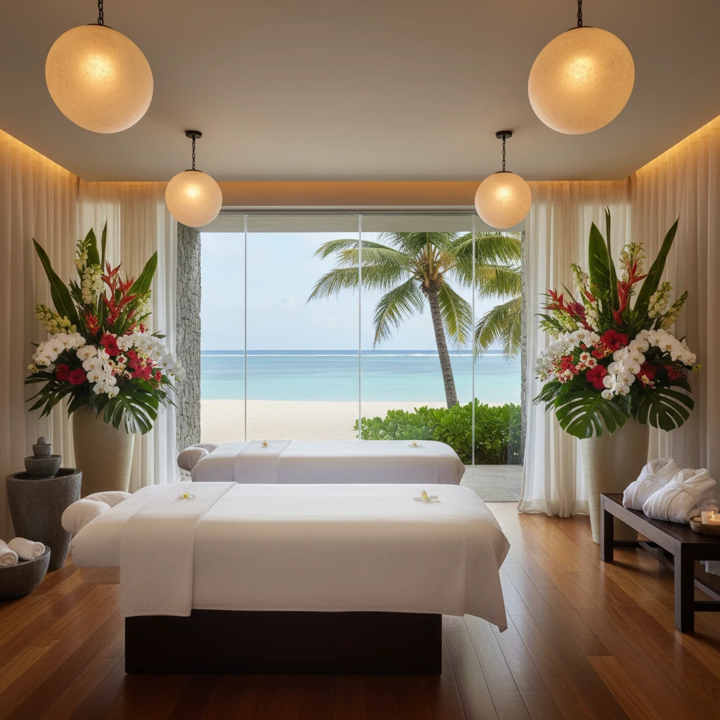 Luxury tropical spa overlooking the ocean