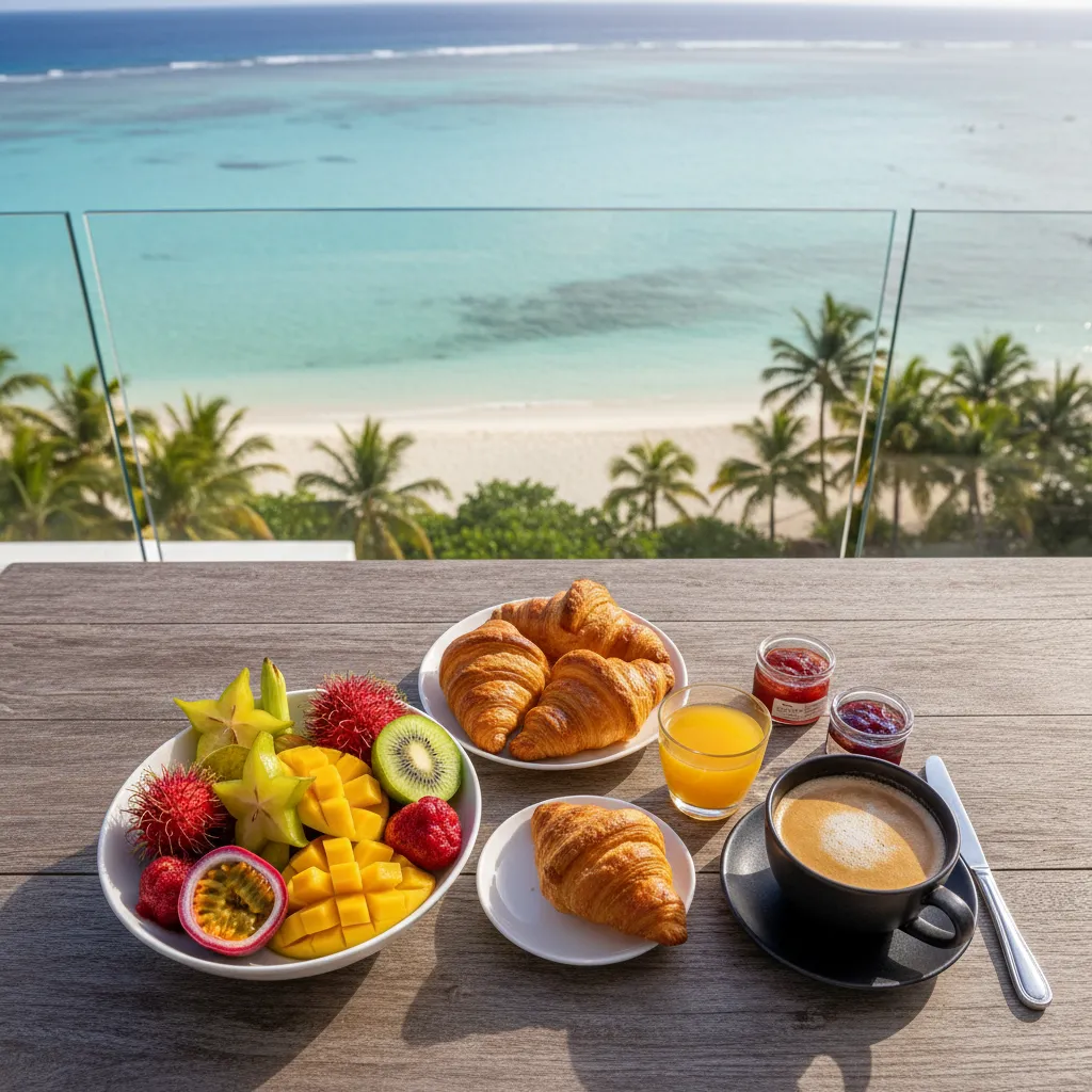 Breakfast at a New Caledonia overwater resort