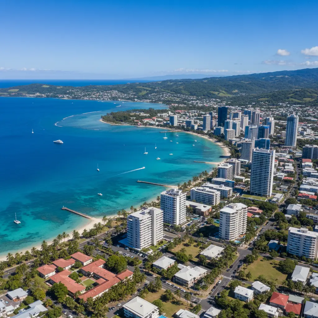 Aerial view of Noumea New Caledonia lagoon