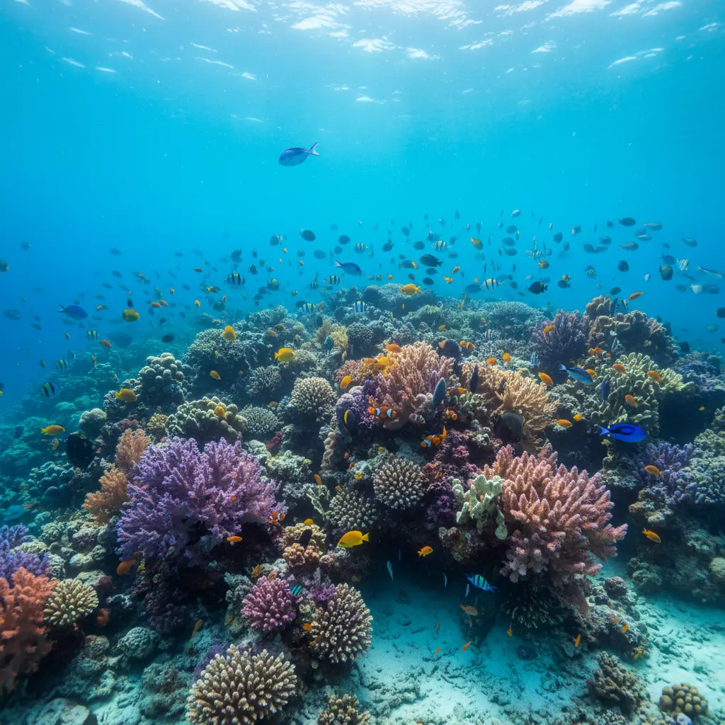 Vibrant coral reef and tropical fish in New Caledonia