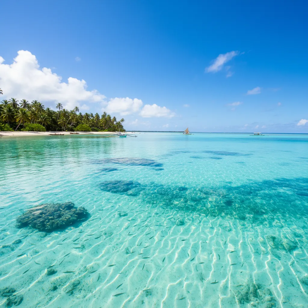 Crystal clear turquoise water of Aitutaki lagoon