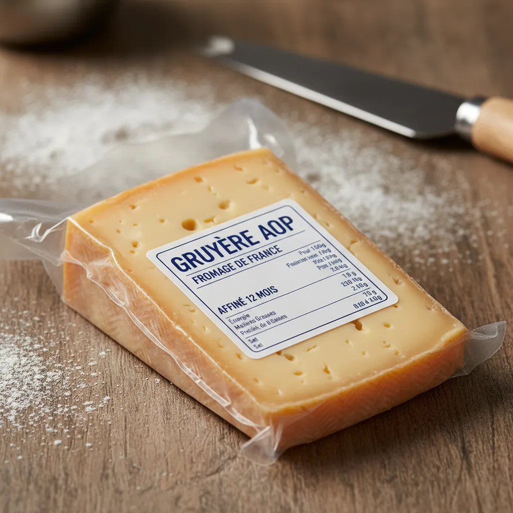 Commercially packaged French cheese for import