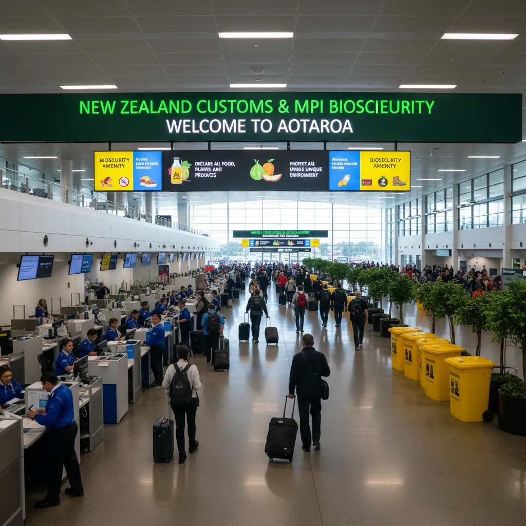 NZ Biosecurity arrival hall at Auckland Airport