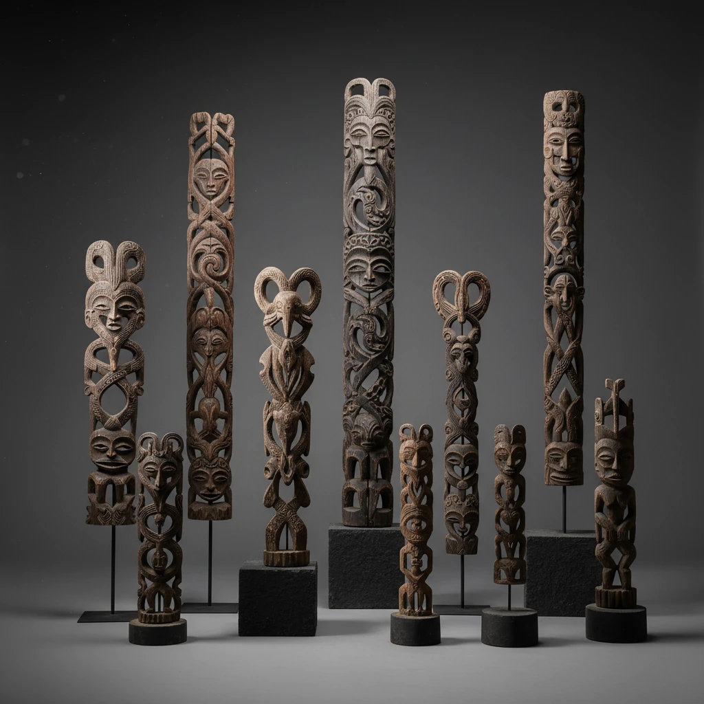 Traditional Kanak wooden carvings from New Caledonia
