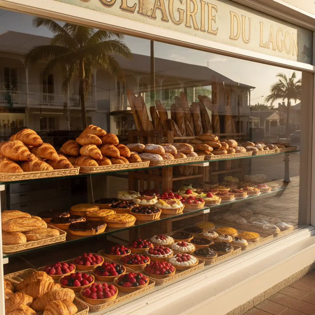 French bakery in Noumea with fresh baguettes and pastries