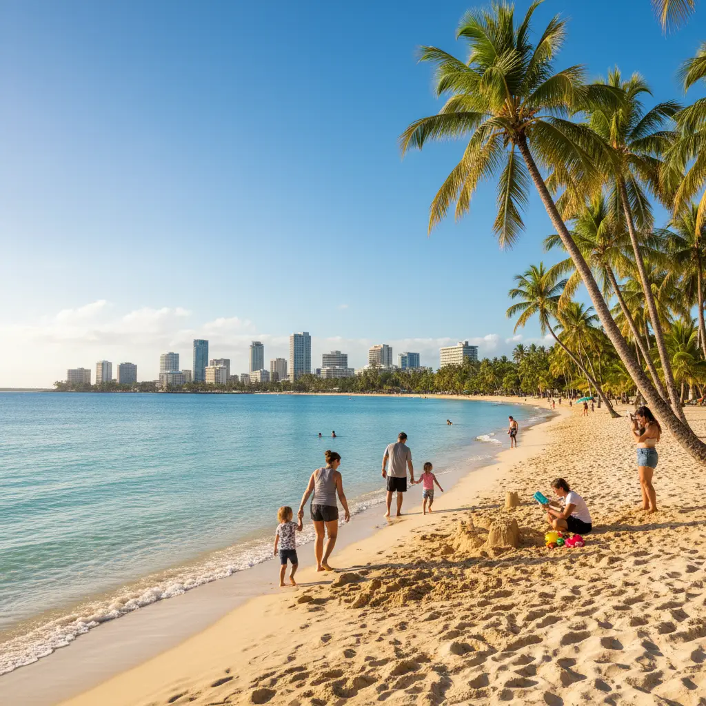 Sunny beach view in Noumea New Caledonia for family holidays