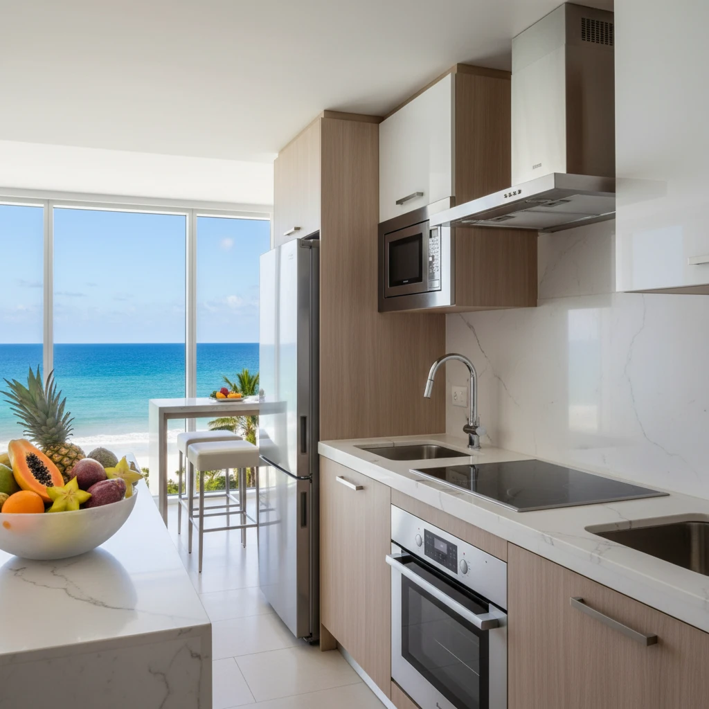 Resort kitchenette in Noumea for self-catering family travel