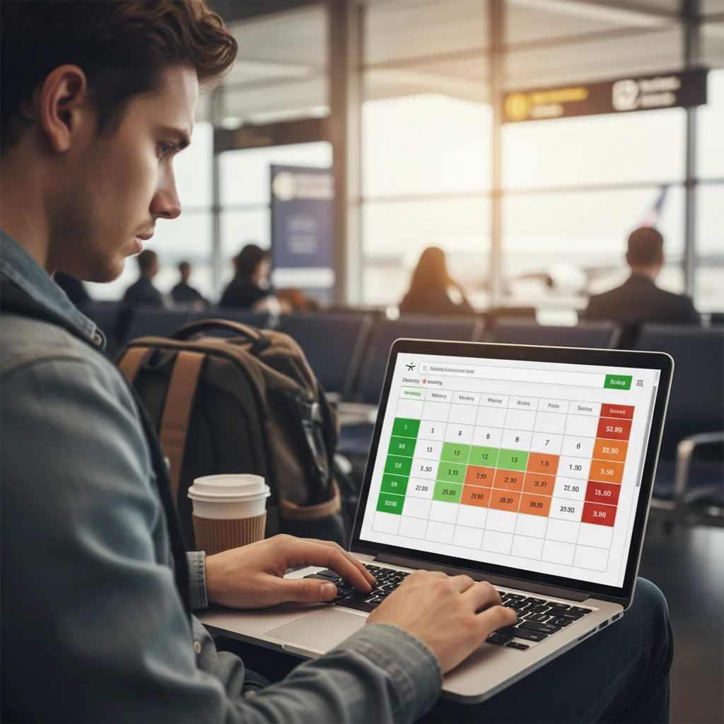 Comparing flight prices on a laptop