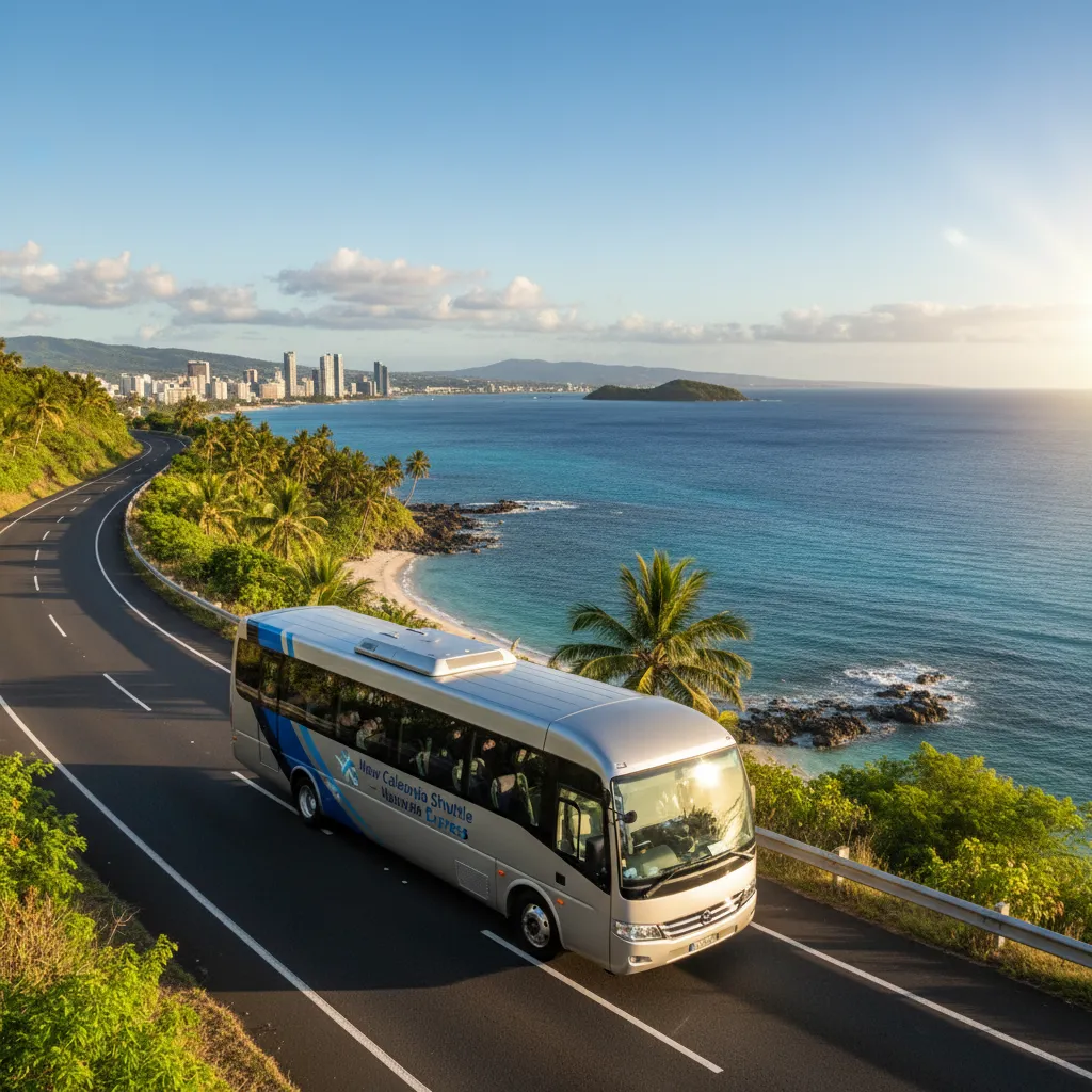 Airport shuttle bus traveling to Noumea
