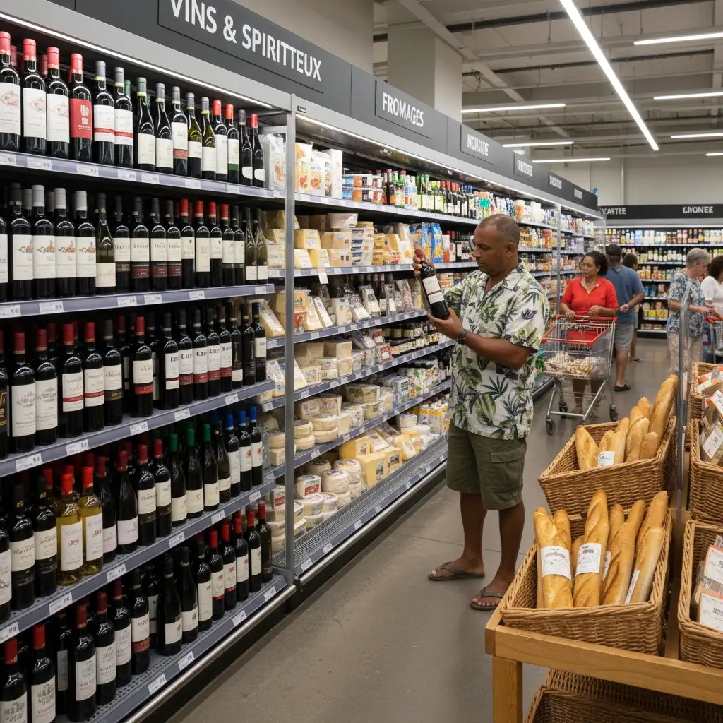 Shopping for French wine and cheese in Noumea