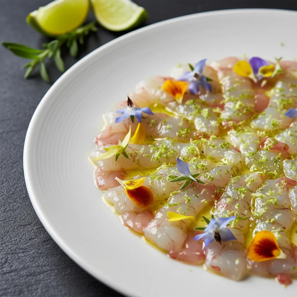 Gourmet Obsiblue prawn carpaccio