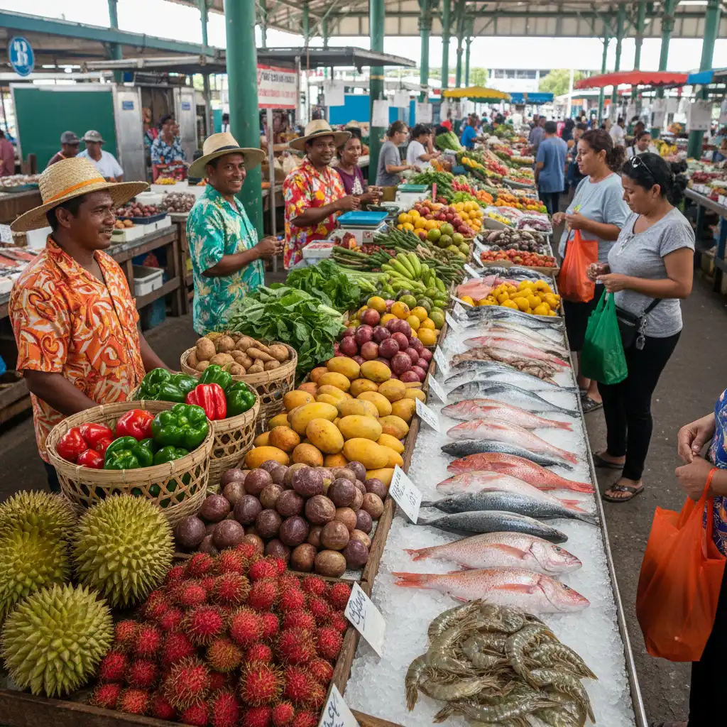 Fresh produce and seafood at Port Moselle Market