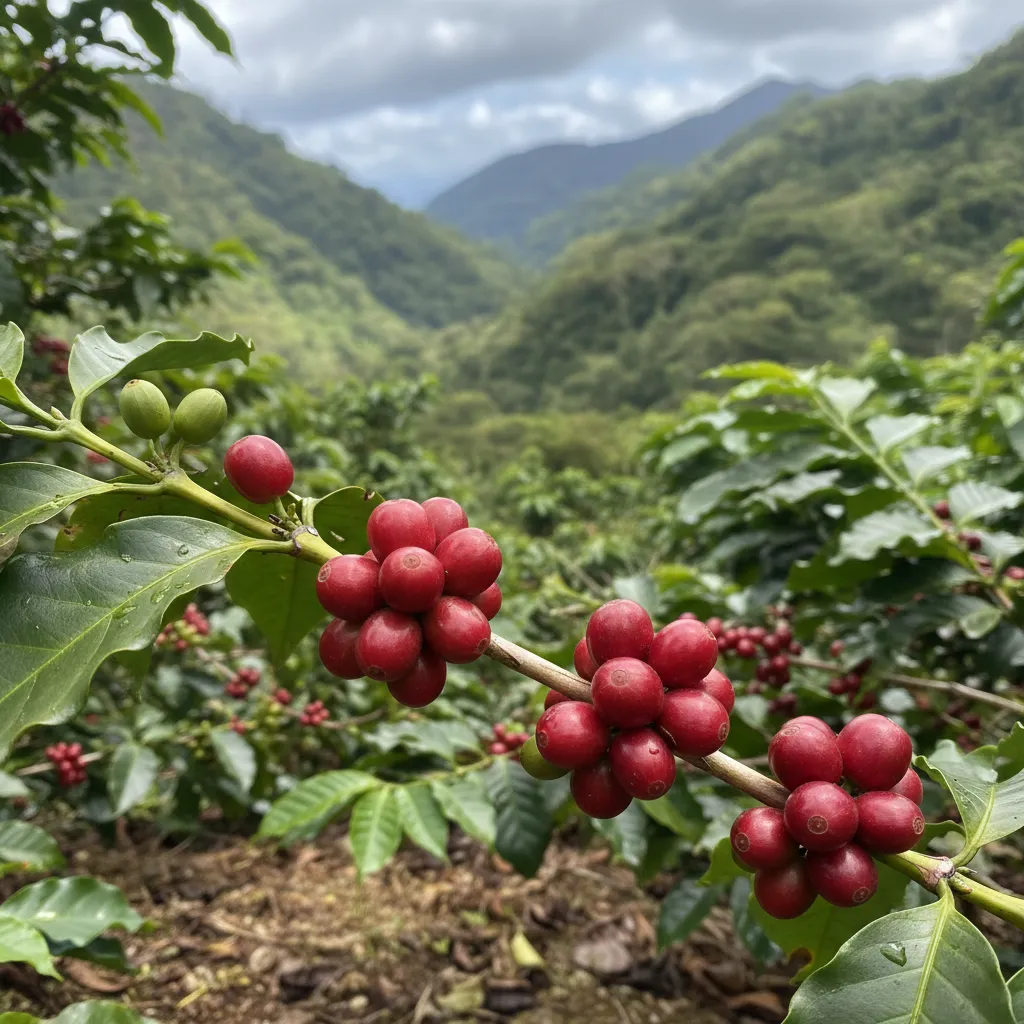 Coffee cherries growing in New Caledonia