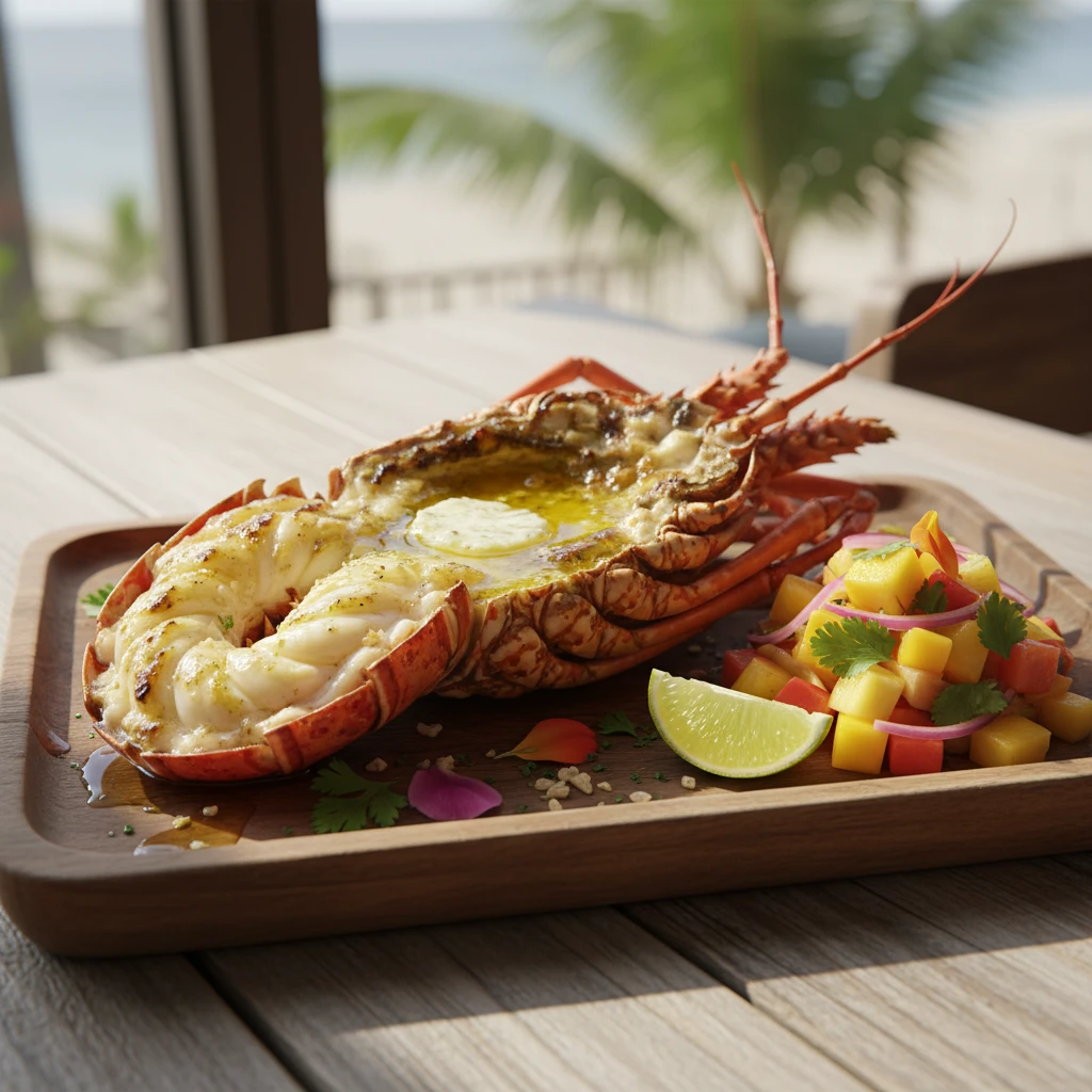 Grilled Spiny Lobster Langouste dish