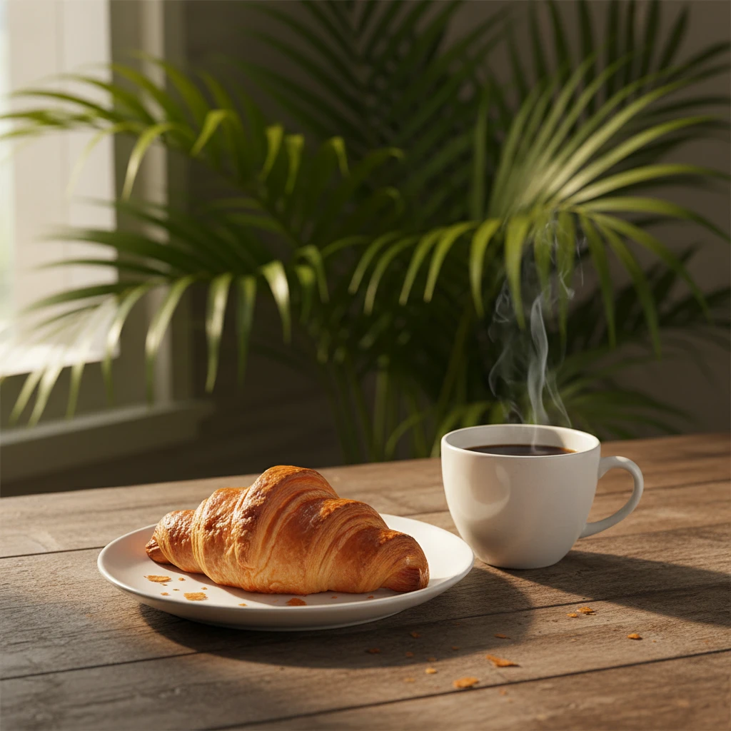 Freshly baked croissant in Noumea with coffee