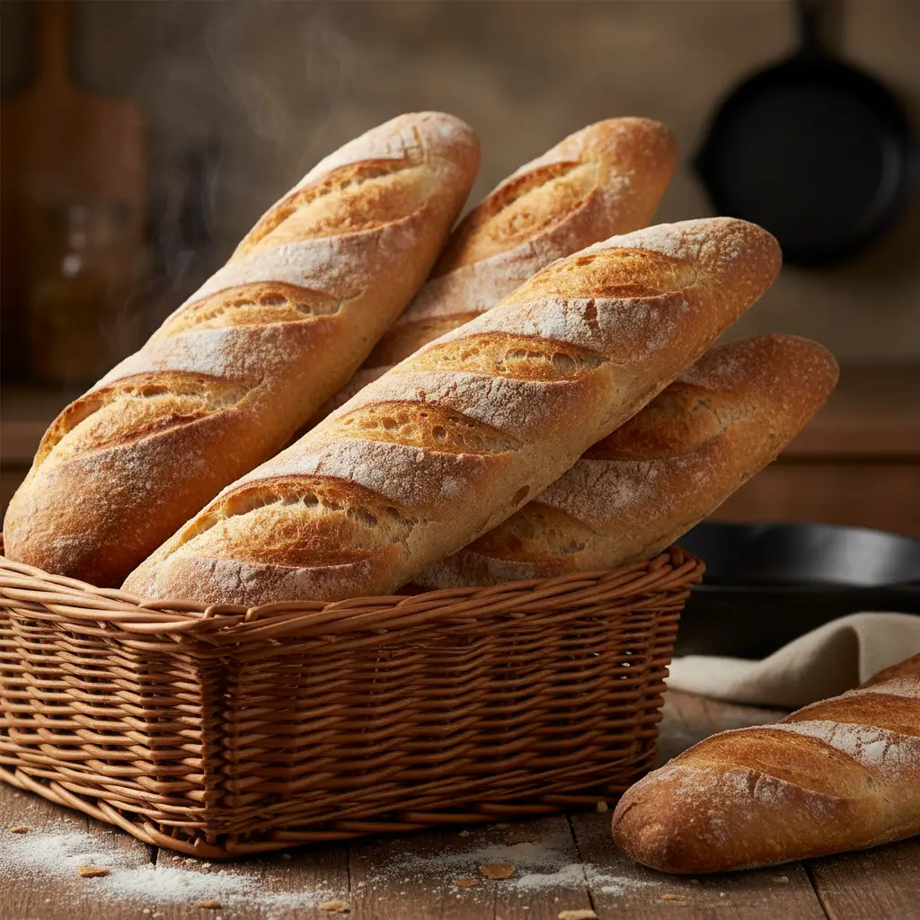 Traditional French Baguettes in a basket