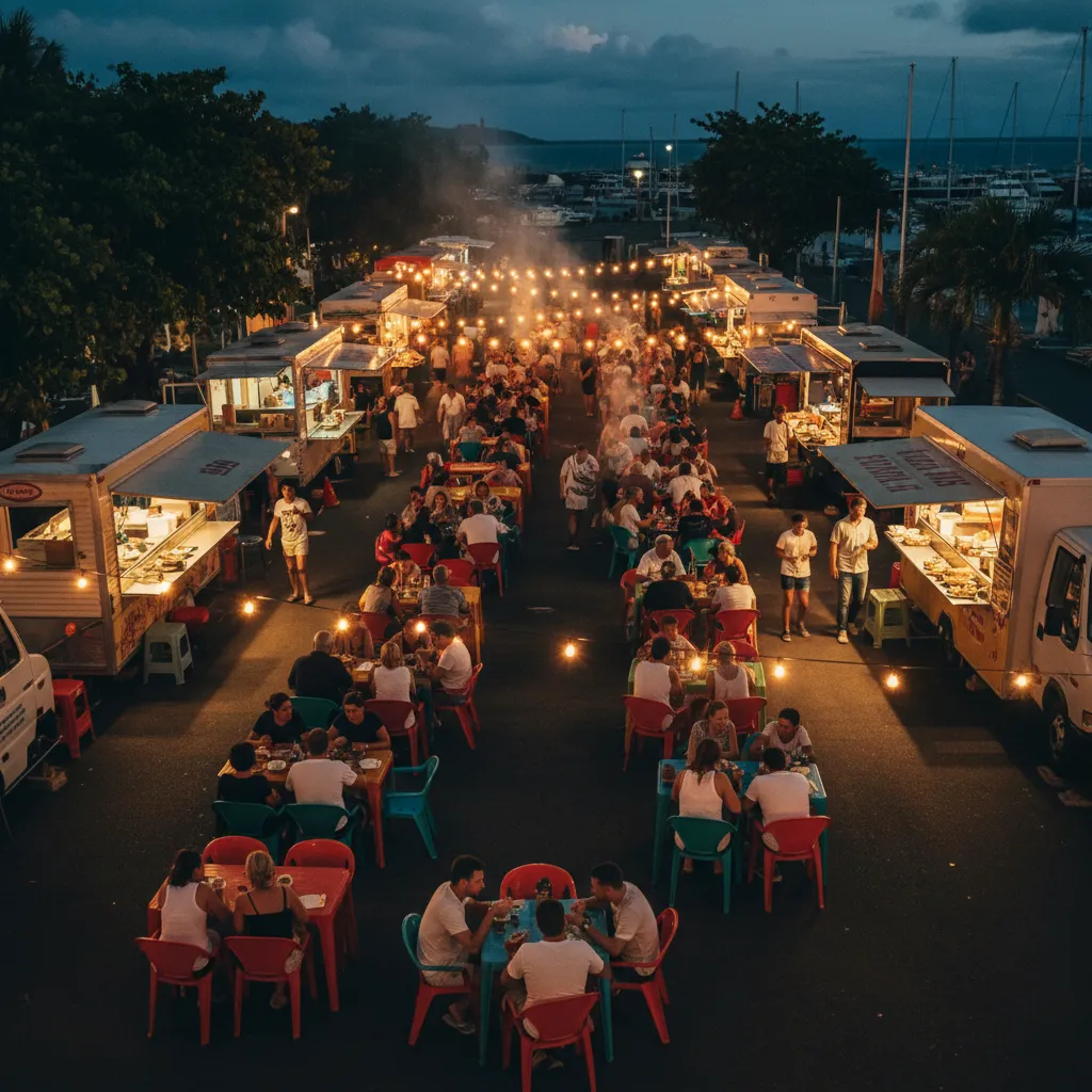 Roulottes food trucks in Noumea night market