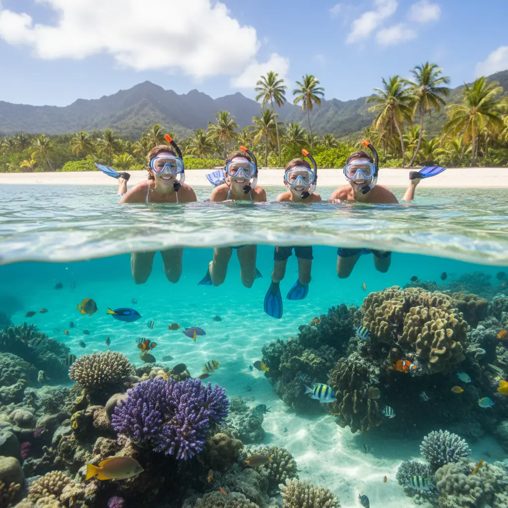 Family snorkeling activity in New Caledonia
