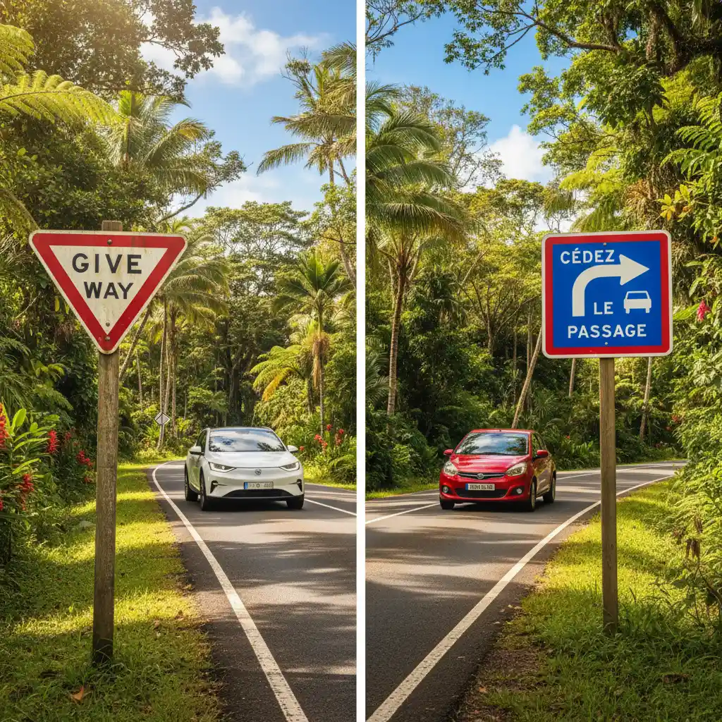 Comparison of driving sides: NZ vs Noumea right-hand traffic