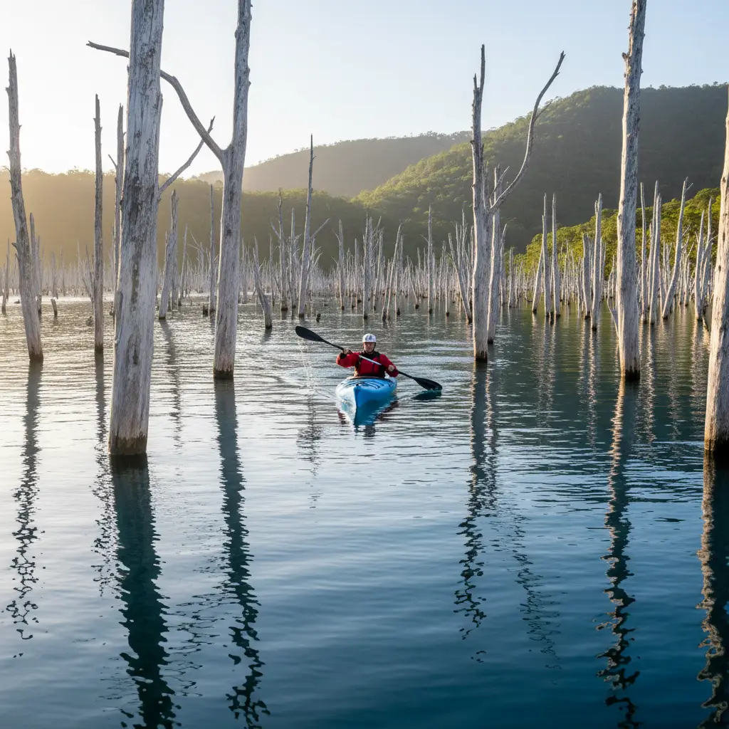 Kayaking through the Drowned Forest in Blue River Park