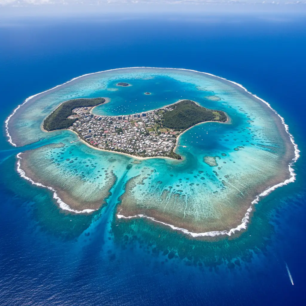 Aerial view of New Caledonia lagoon and barrier reef