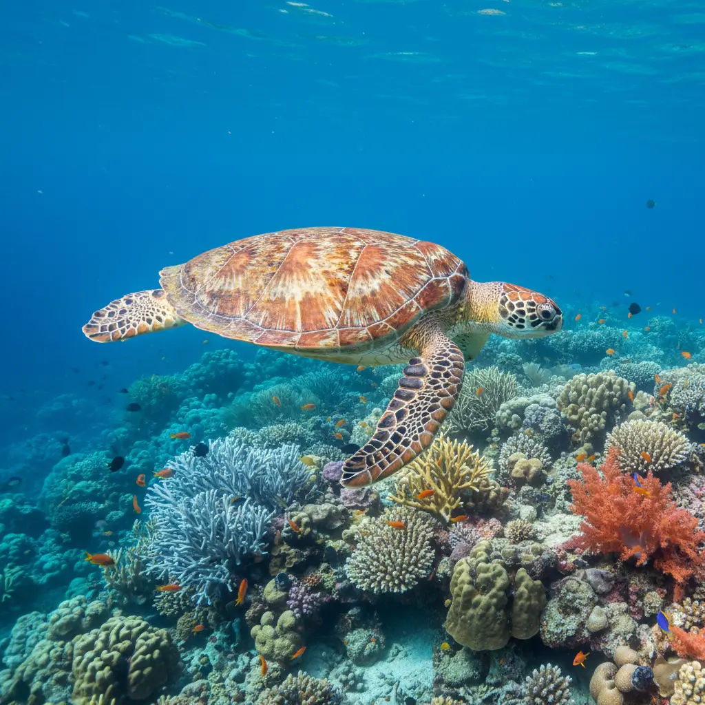 Snorkeling with sea turtles Amedee Island