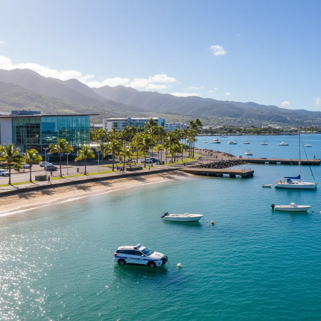 Noumea waterfront with security presence