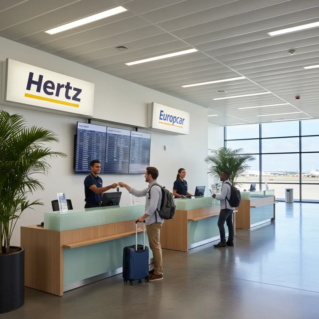 Car rental counters at Tontouta Airport Arrivals Hall