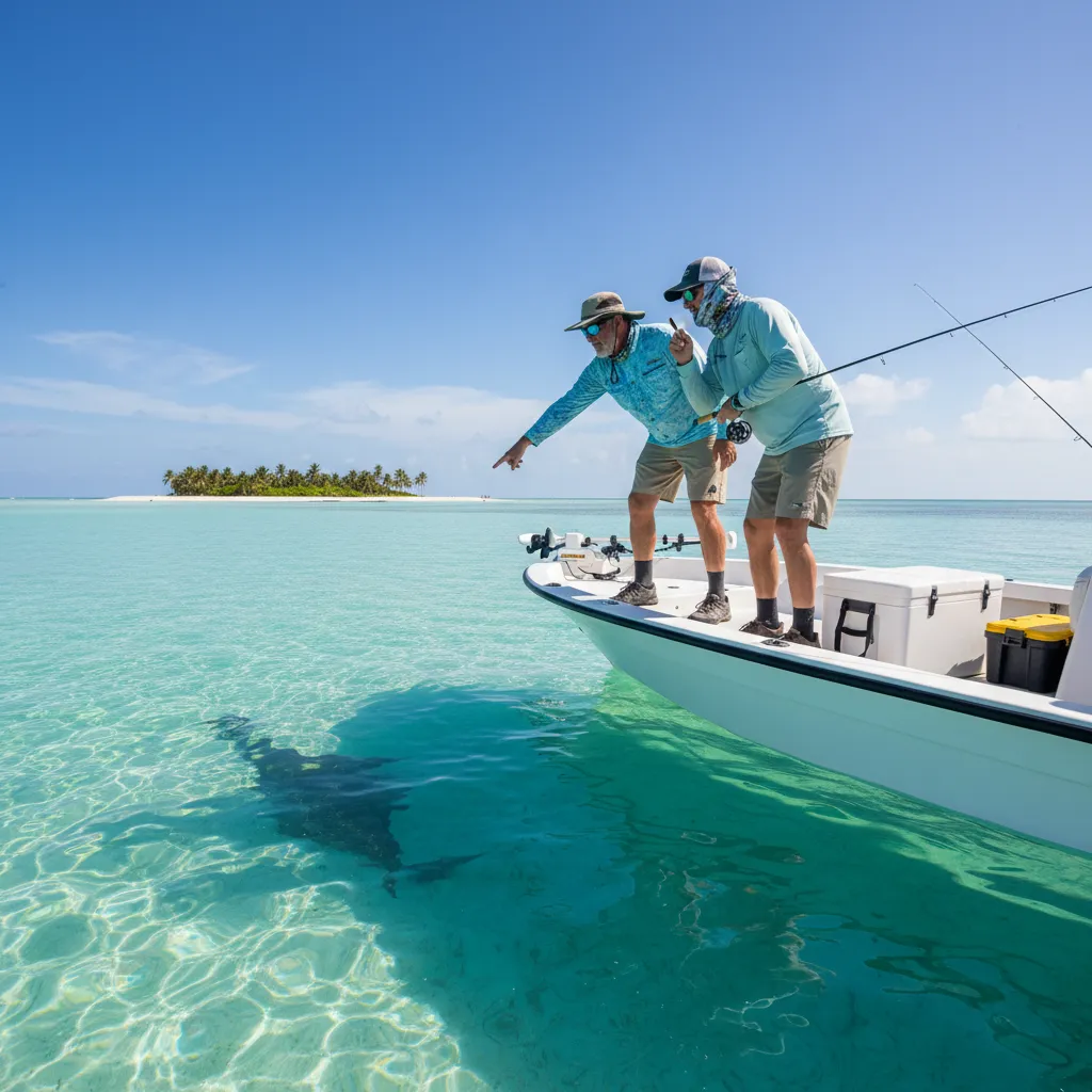 Fishing guide instructing an angler on the flats