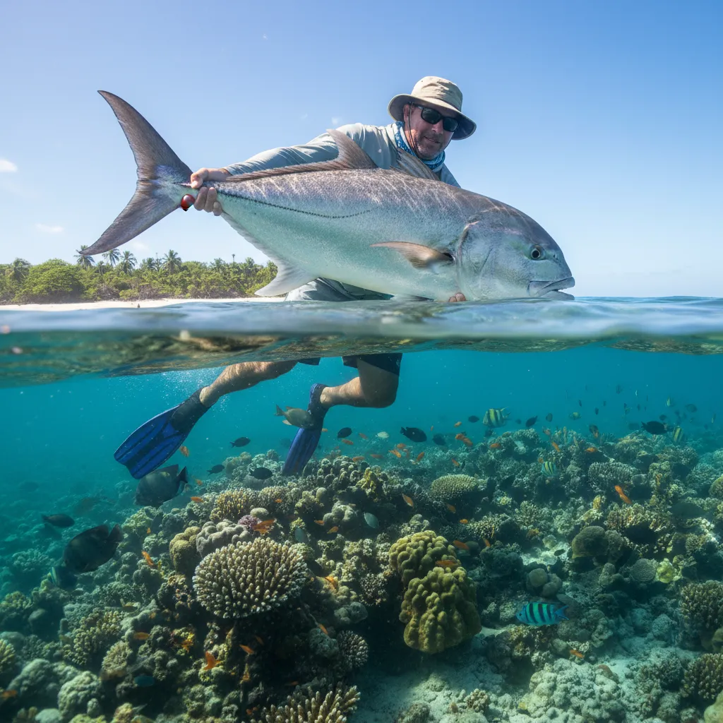 Catch and release of a Giant Trevally in New Caledonia