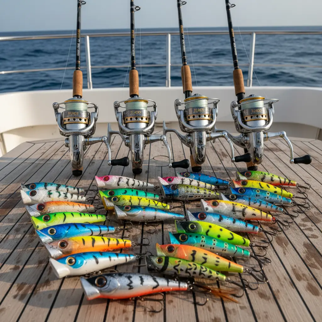 Premium fishing tackle and lures included in Blue Madeiras charter