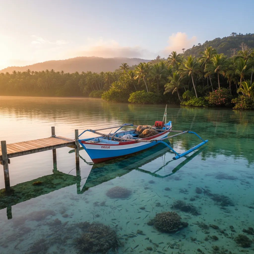Private boat jetty at a fishing lodge in New Caledonia